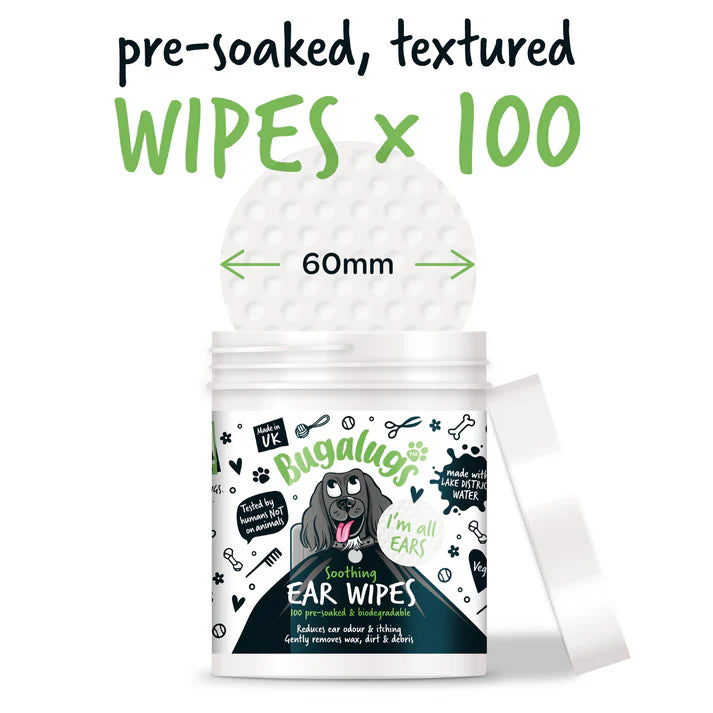 Bugalugs Soothing Ear Wipes for Dogs 100 Pre-soaked & Biodegradable Wipes