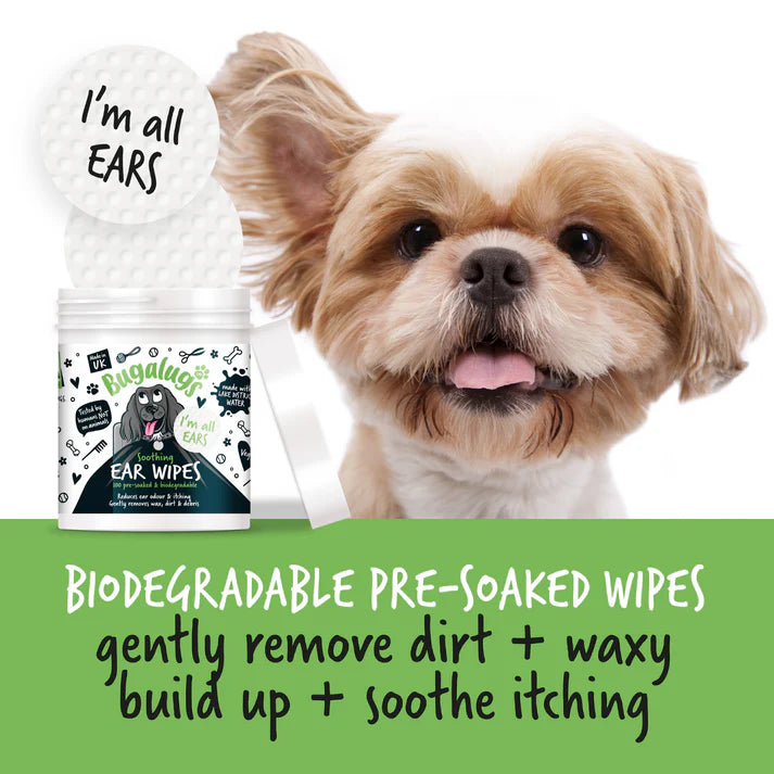 Bugalugs Soothing Ear Wipes for Dogs 100 Pre-soaked & Biodegradable Wipes