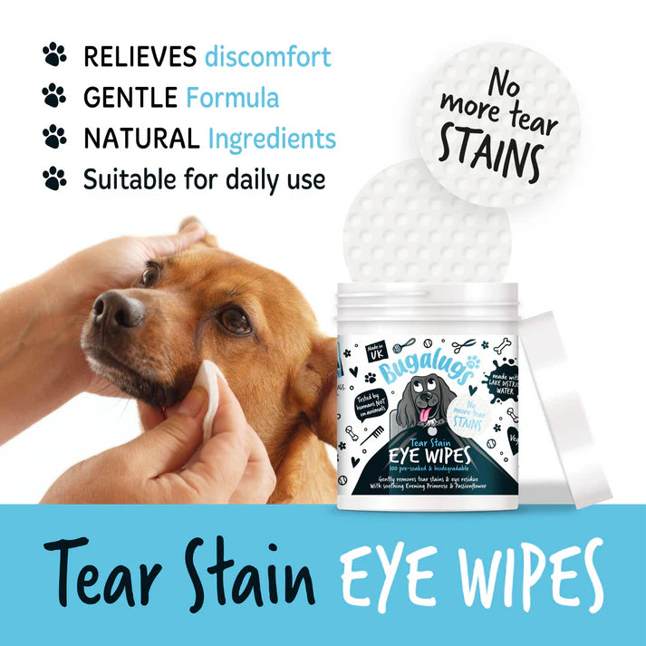 Bugalugs Tear Stain Eye Wipes for Dogs 100 Pre-soaked & Biodegradable Wipes