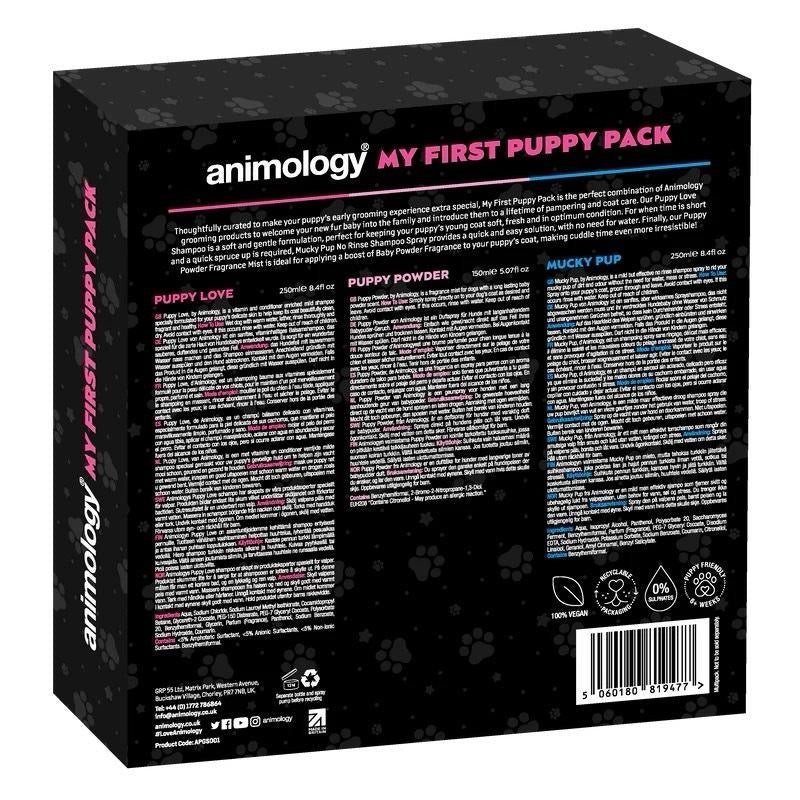 Animology My First Puppy Pack - Dog Grooming shampoo Kit with Puppy Love Shampoo, Fragrance Mist & Mucky Pup Shampoo Spray cleaner